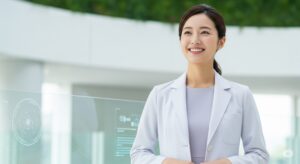 未来へつなぐ医療・福祉情報局のコンセプトを表す、希望に満ちたアジア人女性の笑顔